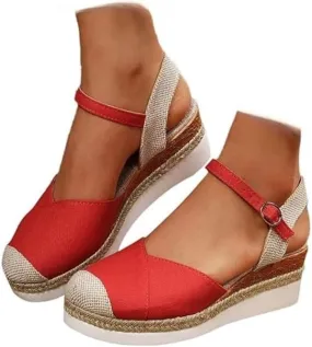 Wide Width Closed Toe Wedges for Women,Women's Espadrilles Platform Wedge Sandals Summer Dressy Comfortable Anti Slip Buckle Ankle Strap Casual Shoes