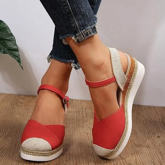 Wide Width Closed Toe Wedges for Women,Women's Espadrilles Platform Wedge Sandals Summer Dressy Comfortable Anti Slip Buckle Ankle Strap Casual Shoes