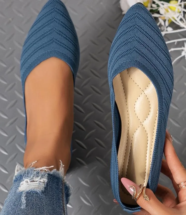 Womens Casual Soft Flat Shoes Ballerina Walking Flats Shoes Knit Ballet Flats Ladies Comfortable Pointed-Toe Dressy Shoes
