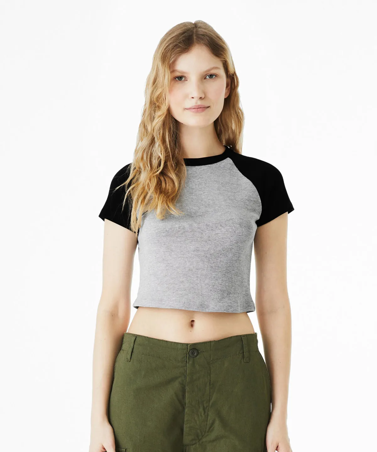 Womens micro rib raglan baby t-shirt | Athletic Heather/Black