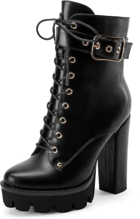 Z.Oufeier Women's Platform Ankle Boots Fashion Chunky Heel Lug Sole Combat Boots Lace Up High Heeled Booties