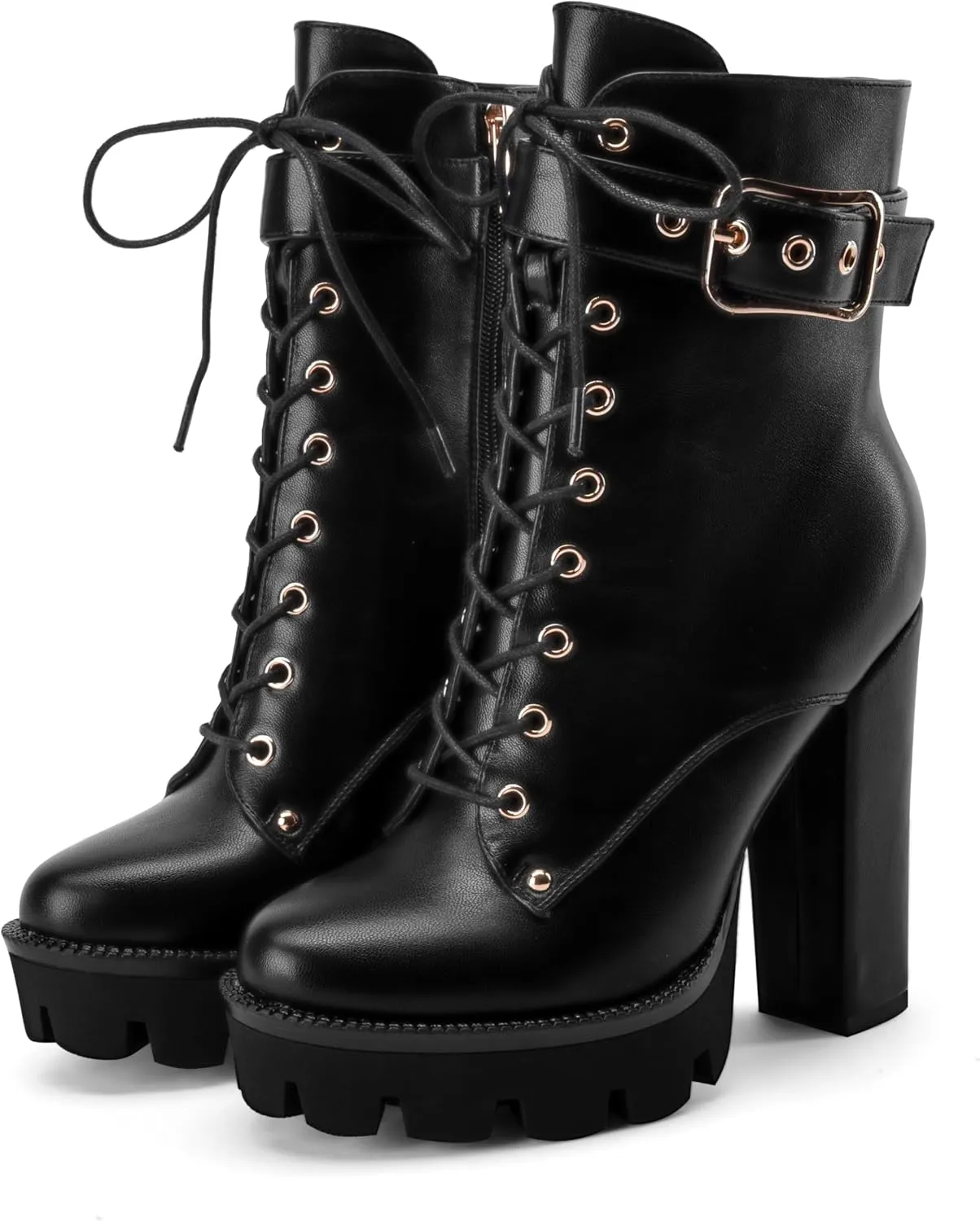 Z.Oufeier Women's Platform Ankle Boots Fashion Chunky Heel Lug Sole Combat Boots Lace Up High Heeled Booties