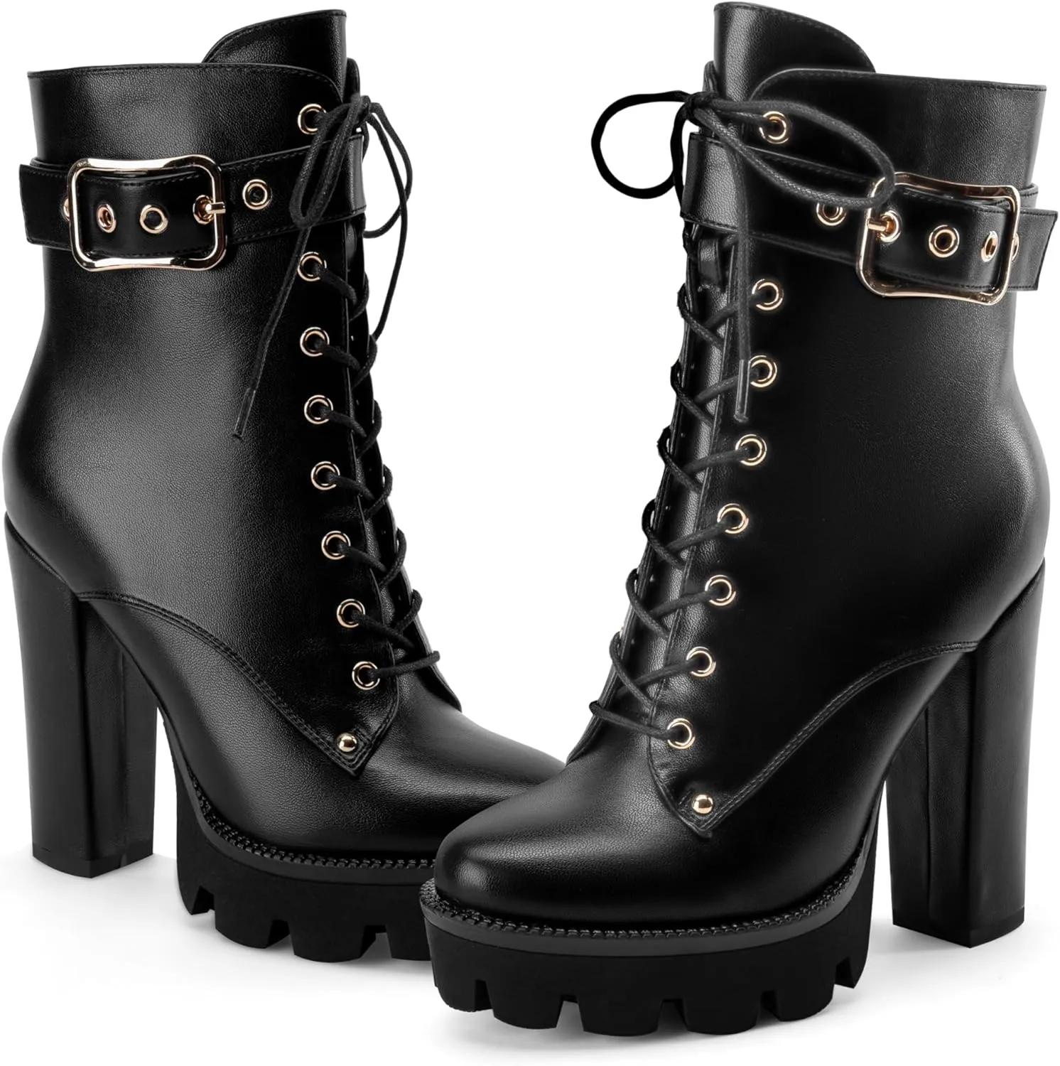 Z.Oufeier Women's Platform Ankle Boots Fashion Chunky Heel Lug Sole Combat Boots Lace Up High Heeled Booties