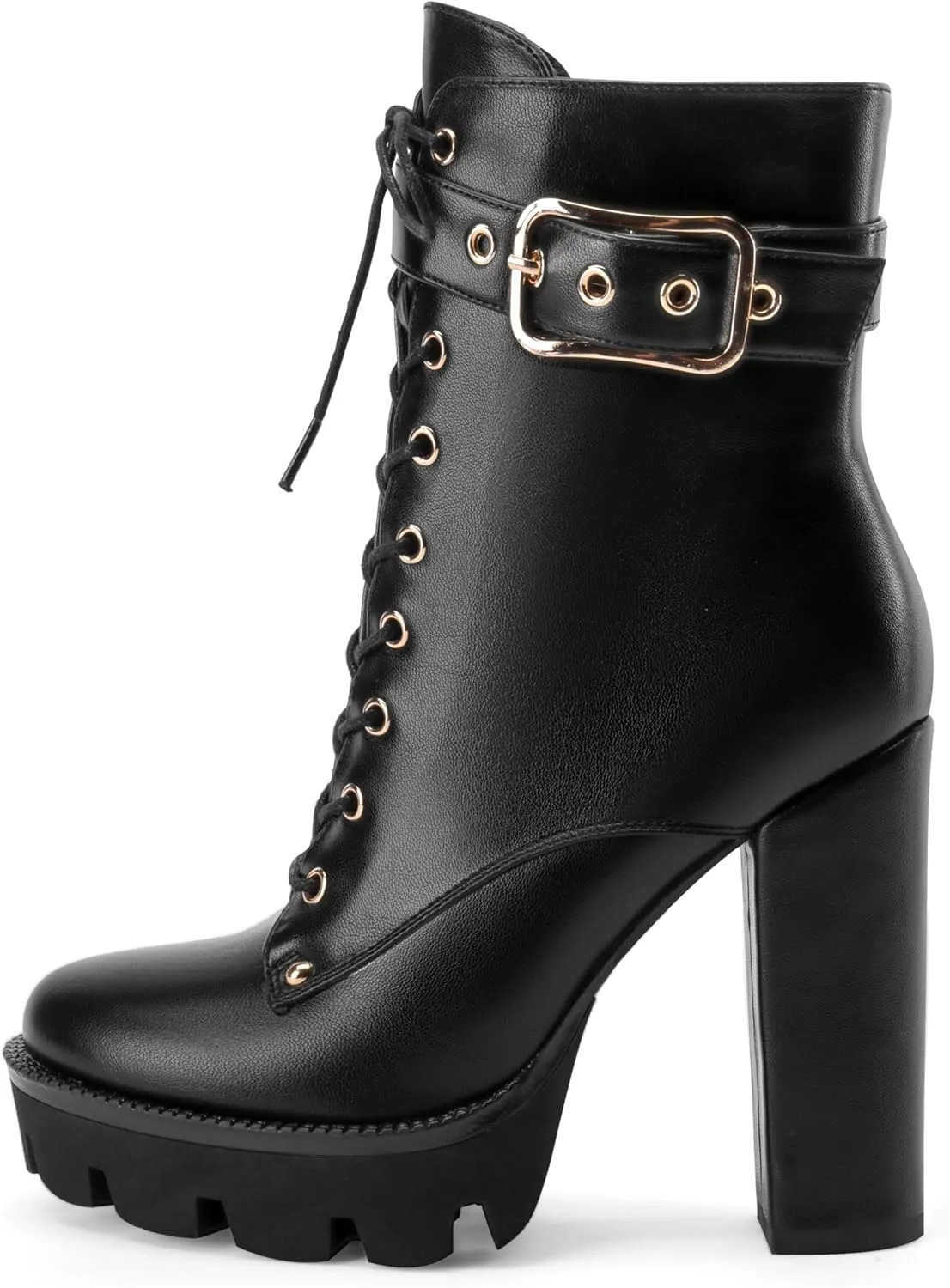 Z.Oufeier Women's Platform Ankle Boots Fashion Chunky Heel Lug Sole Combat Boots Lace Up High Heeled Booties